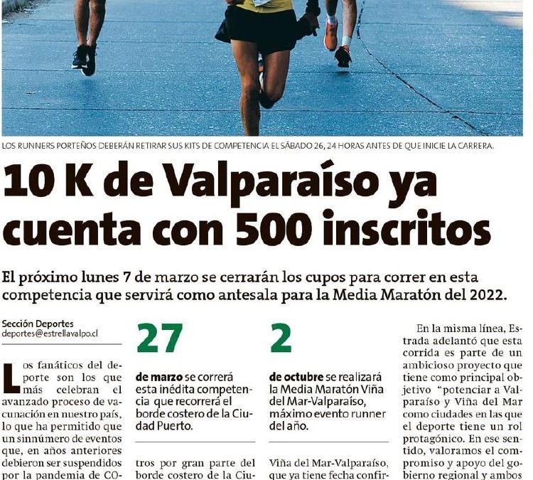 10K DE VALPARAISO YA CUENTA CON 500 INSCRITOS